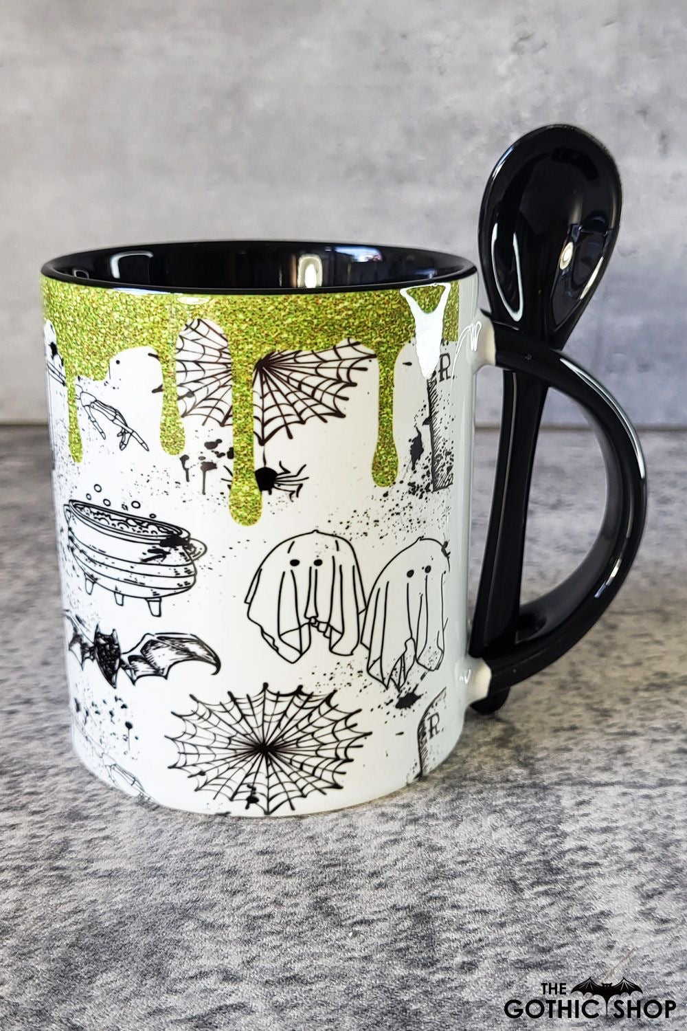 Customizable Sublimation Coffee Mugs - 11 oz White Ceramic Cups with Black Interior, Handle, and Spoon