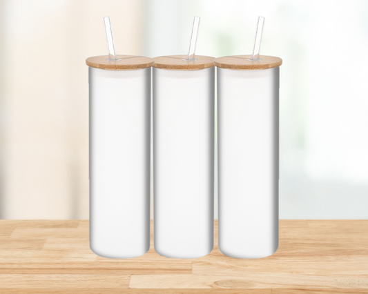 Customizable 20oz Frosted Glass Tumbler with Bamboo Lid & Straw