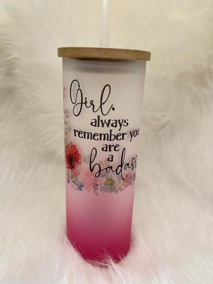 Customizable 20oz Frosted Glass Tumbler with Bamboo Lid & Straw